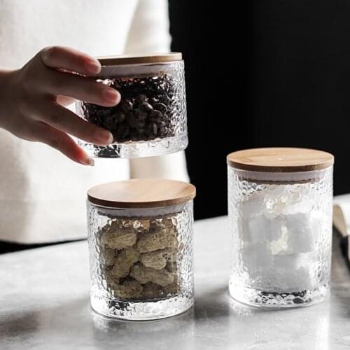 200/250/320ML Glass Sealed Can With Bamboo Lid Transparent Coffee Seal Tank Storage Jars Bean Nuts Snack Storage Tanks Bottles