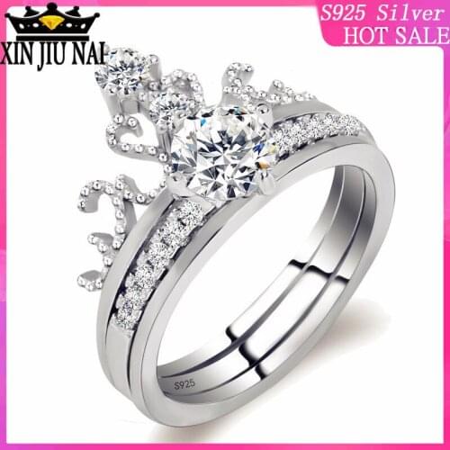 Sterling SilverClassic Fashion Crown Type Zircon Lady Double Layer Ring Jewelry Holiday Princess Court Vintage Diamond Ring