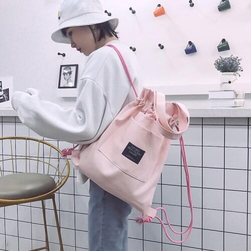 2 pcs Shopping Canvas Tote Casual Large-capacity Women String Bag Backpack Shoulder Bags Purses Lightweight Travel Bag
