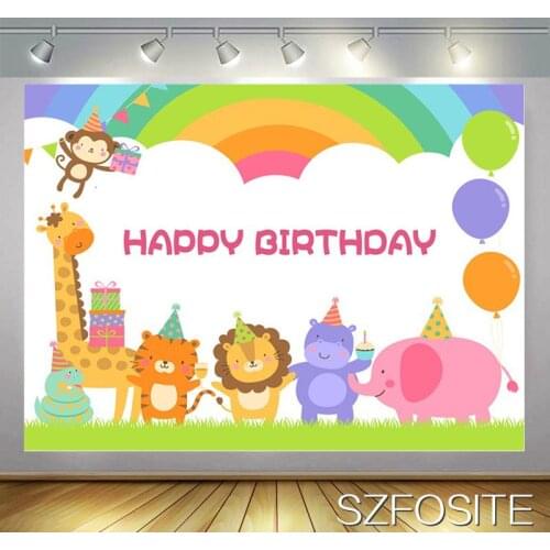 Balloon Tiger Lion Elephant Animal Backdrop Baby Birthday Party Room Table Decoration Photography Photo Custom Vinyl Background