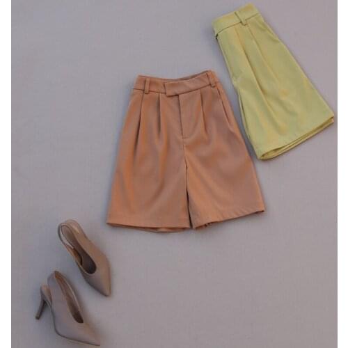 Women Casual or Office Wear Knee-length Wide Leg Shorts High Waist Elegant Suit Pants