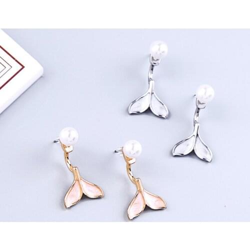 BALANBIU Ocean Style Exquisite Crystal Enamel Fishtail Acrylic Pearl Stud Earrings For Women Gold Color 2019 New Fashion Jewelry