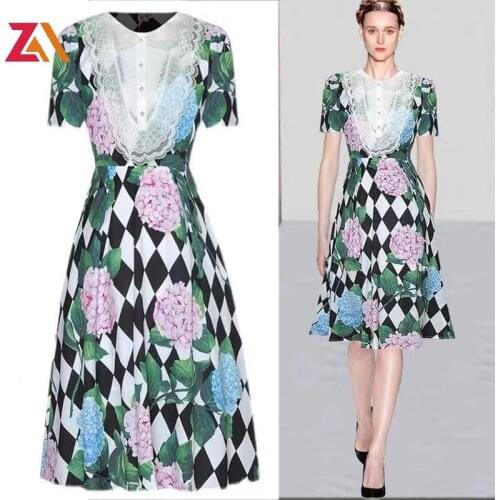 ZALady designer fashion traf bach chic lace midi dress summer short sleeve floral printed basic party women dresses vestidos