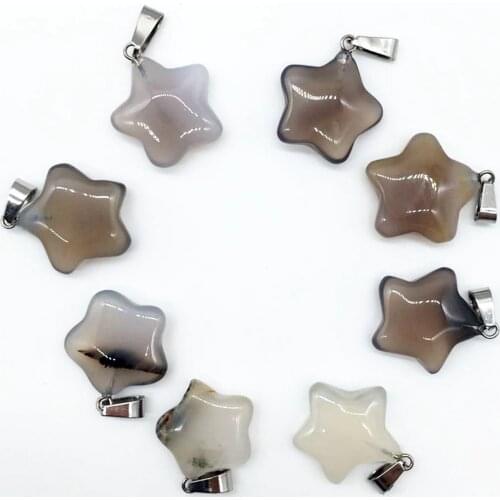 1pcs Gray agate natural stone quartz crystal pentagram star necklace pendant for Jewelry