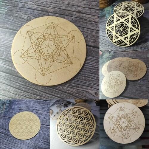 10pcs Chakra Flower Of Life Symbol Natural 7 Kinds Round Wood Board Circles Carved Coaster For Crystal Stone Set Decor Healing