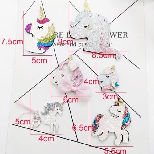 10pcs/lot Glitter Fabric Appliques Cartoon Unicorn Padded Patches for Wall Clothes Stickers DIY Hair Clips decoration