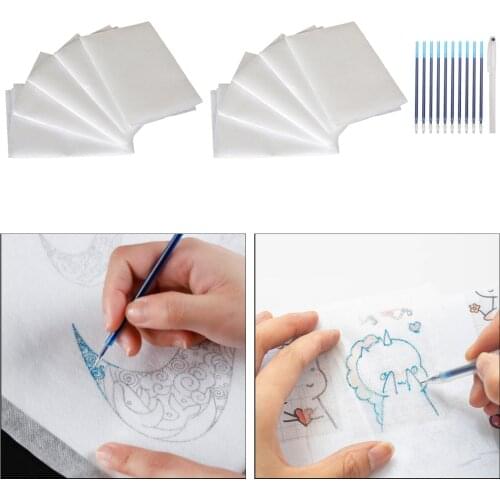 10Pcs Fabric Transfer Paper Water Soluble Embroidery Stabilizer Topping with Pens