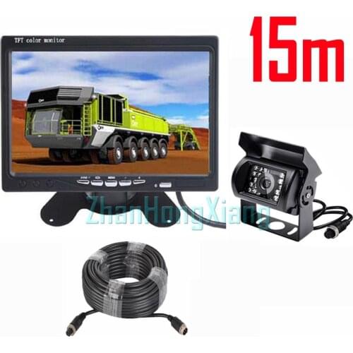 12V/24V 4Pin IR Night Vision Car Rear View Backup Camera Kit + 7" TFT LCD Rearview Monitor with 15m Cable For RV Bus Long Truck