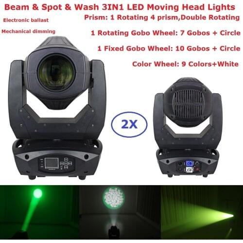 2 Unit 200W Gobo LED Moving Head Wash Beam Spot Lights 2 Gobo Wheels 1 Rotating 4 Prism 90-240V With Focus and Zoom Function