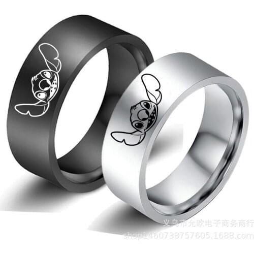 2019 New Arrival Stitch Cartoon Ring Accessories 8mm Cute Stitch Stainless Steel Finger Holder Lovers Rings Jewelry Llaveros