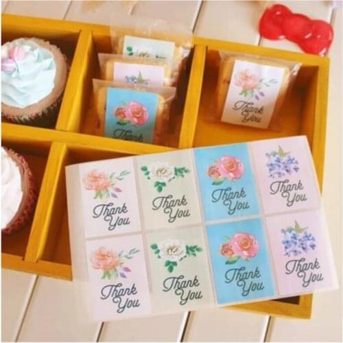 80pcs/lot Fresh Flower Thank You cake baking packaging label DIY Adhesive seal sticker for Diary decoration stickers