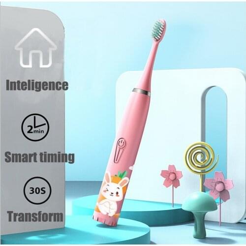 Cartoon Pattern Children Sonic Electric Toothbrush Waterproof Kids Tooth Brush Smart Timer With 6 Replacement Brush Heads