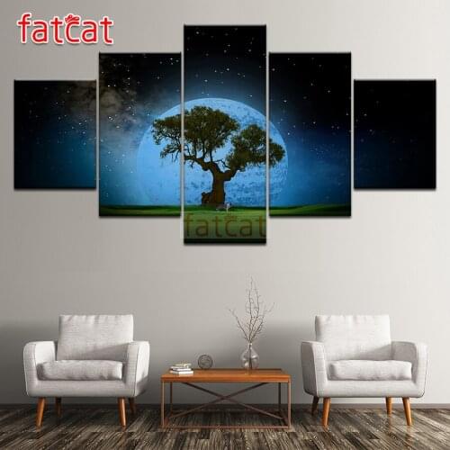 FATCAT Moon tree landscape 5 Piece Diy Diamond Painting Full Square Round Drill Mosaic Embroidery Sale Wall Decoration AE2953