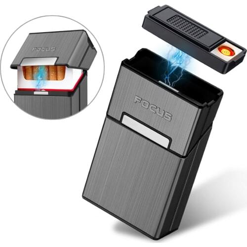 FD069 Metal Magnetic Cigarette Case with USB Rechargeable Arc Lighter Windproof Tungsten Plasma Lighters Smoking Gadgets for Men