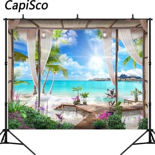 Capisco backgrounds for photography studio blue sky white cloud path sandy beach sea backdrop professional photocall fotografia