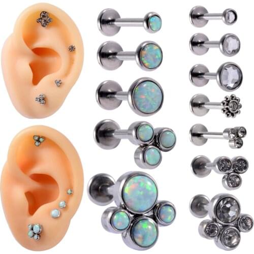 1Set Surgical Steel Opal Paw Ear Tragus Helix Cartilage Cz Gem Ear Lobe Stud Labret Bar Ring Body Piercing Jewelry