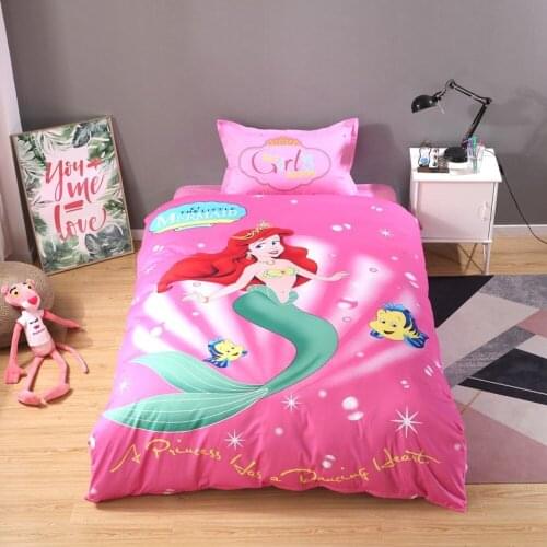 Disney Ariel Mermaid Princess Baby Bedding Set Cotton Duvet Cover Set Pillowcases Bedclothes for Teens Girl Boy Holiday Gifts