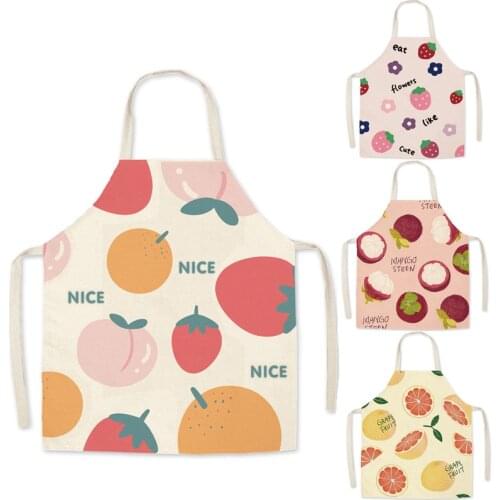 Orange Fruit Pattern Strawberry Pitaya Kitchen Aprons for Woman Man Home Cooking Baking Shop Cleaning Cotton Linen Apron