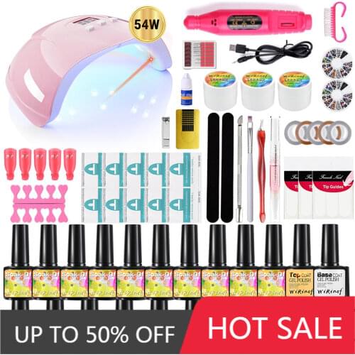 WiRinef Nail Set UV LED Lamp Dryer With 18/12 pcs Nail Gel Polish Kit Soak Off Manicure Tools Set electric Nail drill Nail Tools