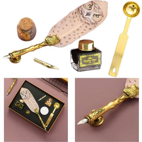 Retro Quill Feather Dip Pen Ink Writing Set Stationery Fountain Pen Gift Box