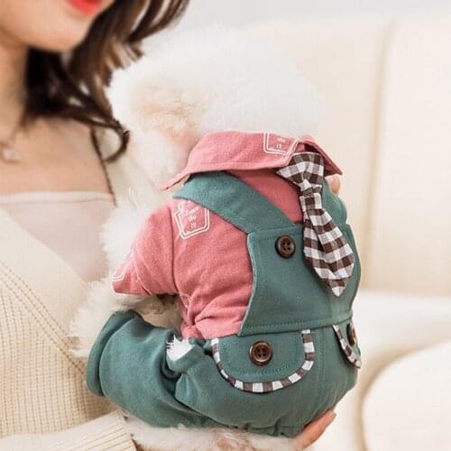 Pure Cotton Dog Clothes Winter Warm Jumpsuit Thicken Cotton-padded Coat Cat Clothes for Small Dogs Splicing Overalls Pet Costume