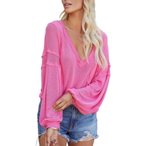Autumn Women Pullovers Tops Knitted V Neck Solid Color Lantern Sleeve Loose Knitted Top Korean Fashion Shirts Streetwear Party