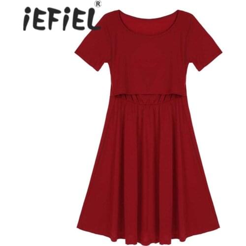 Breastfeeding Pregnant Womens Dress Comfortable Cotton Round Neck Short Sleeve Striped Maternity Clothes Pregnancy Dresses