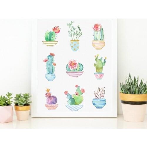 Cactus Poster Colorful Succulents Art Print Watercolor Plant Cactus Flower Canvas Painting Nordic Picture Living Room Home Decor