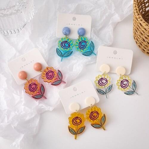 Korea Ins Retro Graffiti Design Acrylic Flower Earrings Exaggerated Personality Hand-painted Flower Earrings for Female Gift