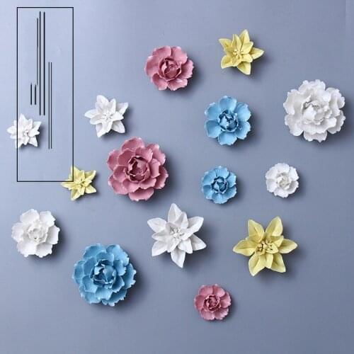 Modern 3D Stereo Ceramic Peony Lily Flowers Crafts Decoration Simulation Flower Wall Sticker Home Wall Hanging Mural Ornament