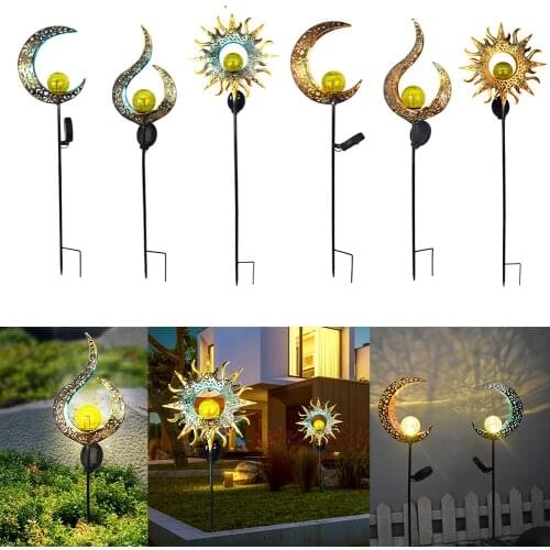Solar LED Sun Moon Flame Light Waterproof Retro Iron Landscape Lawn Lamps Outdoor Solar Light Garden Decoration