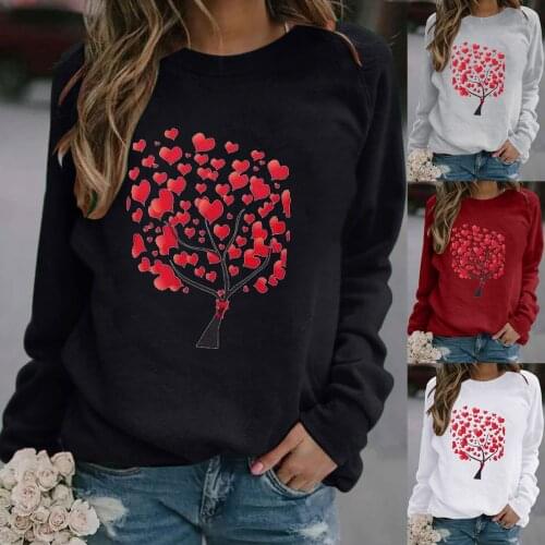 Spring European and American New Hot Styles Valentines Day Hot Styles Printed Hedging Long Sleeve Womens T-Shirt Fashion