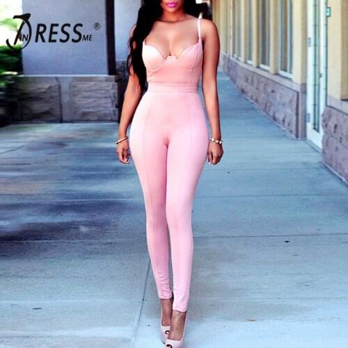 INDRESSME 2019 New Fashion Womens Bodycon PU Jumpsuit With Zipper Sexy Bra Backless Sleeveless Long Pants Clearance