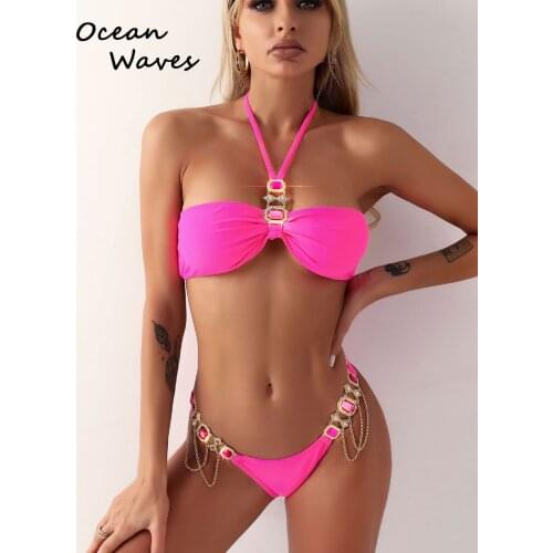 2021 New 6 Color Jewelled Rhinestones Diamond Bikini Women Swimwear Female Swimsuit Push Up Bikinis Set Bather Bathing Suit Swim