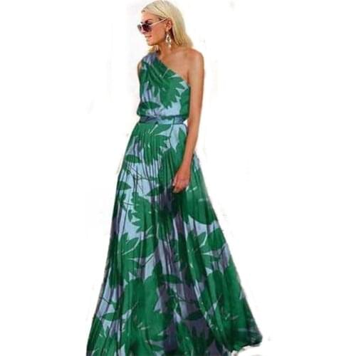 2021 Long Summer Women Dress Patchwork Bohemia Dress Harajuku Sexy Long Leaf Stitching Strapless Print Pleated Maxi Dresses 502
