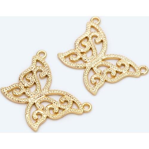 10pcs Gold Plated Brass Butterfly Charms Pendants 18x25mm, Jewelry Findings Wholesale Supplies (GB-1989)