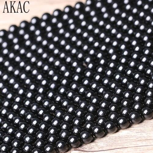 2strands/set Approx6-8mm natural Black spinel smooth round loose beads for jewelry diy making design