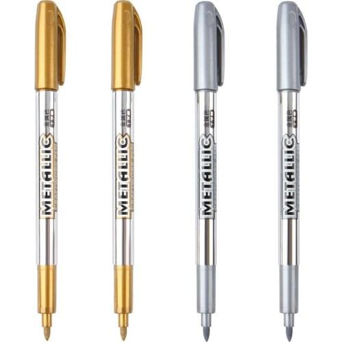 4pcs Gold and Silver Metallic Permanent Marker Pens for Black Paper Glass Rock Painting Halloween Pumpkin Gift Card Making DIY