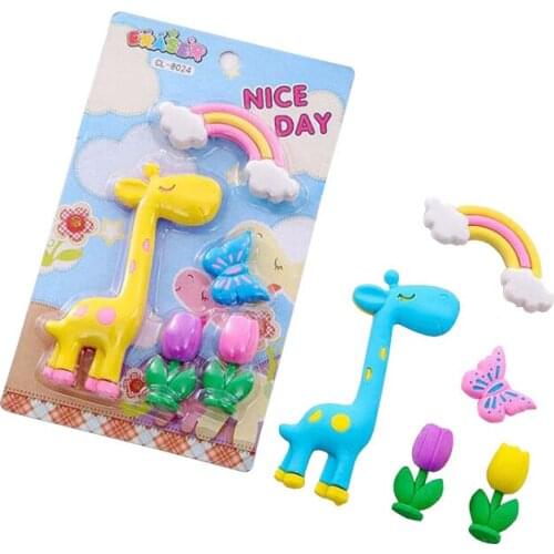 5 pcs Giraffe Rainbow Eraser Kawaii Pencil Eraser Cartoon Style Creative Kids Funny Erasers Korean Stationery School Supplies