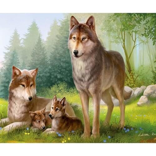 5D DIY Diamond Painting Wolf Family Mosaic Cross Stitch Full Round Drill Diamond Embroidery Sticker Decor Paintings Animals