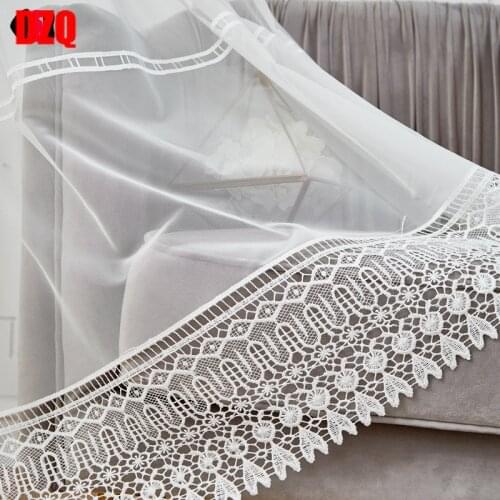 White Sheer Voile Curtains for Bedroom Rustic Countryside Jacquard Lace Bottom New Home Drapes Panel M150c