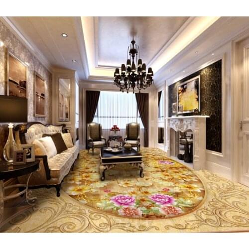 Rich and colorful carved peony blessing word 3D floor PVC Waterproof Self-adhesive 3D Floor