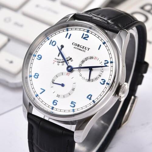 Corgeut 42mm Watch men automatic mechanical mechanical wristwatches Kinetic energy date waterproof 316L Stainless steel