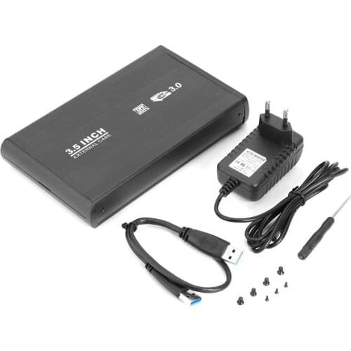 3.5 inch USB 3.0 to SATA HDD SSD Case 5Gbps Hard Disk Case External Hard Drive Enclosure with US/EU Adapter for PC Computer