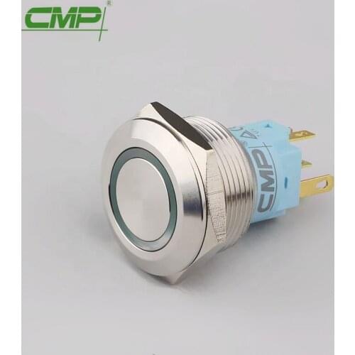 CMP IP67 22mm Momentary or Latching Ring LED Maintain Waterproof Metal Illuminated Push Buttons Switch