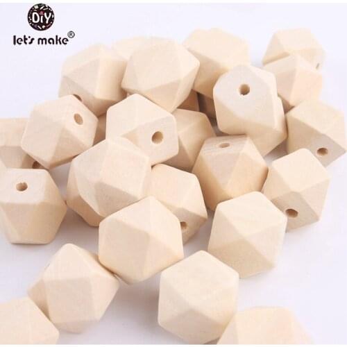 Lets Make Wooden Beads Baby Toy 100 PCS 20x20mm Natural Unfinished Geometry Wood Bead Hexagon For Necklace Wooden Teether