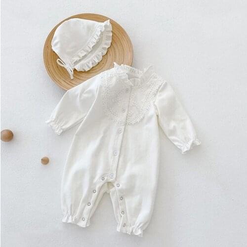Spring & Autumn Baby Romper Long Sleeves Solid Color Ruffle Princess Toddler Baby Clothes With Hat Infant Baby Girl Outfit Romp