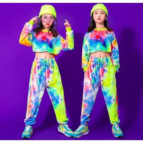Children Hip Hop Performance Dress Girl Jazz Dance Costume Cheerleading Set Long Sleeve Top Pants Suit Fashion Catwalk Outfits