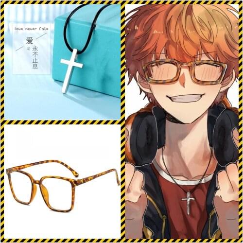 Game Mystic Messenger 707 Leopard Glasses Cross Necklace Pendant Cosplay Props Unisex