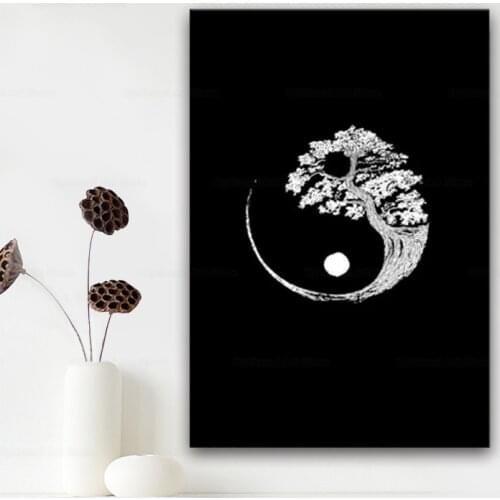 Yin Yang Bonsai Tree Japanese Buddhist Zen Canvas Painting Poster Modern Family Room Living Room Decoration